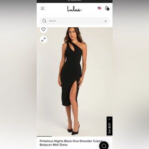 Lulus one shoulder bodycon black cut out midi dress